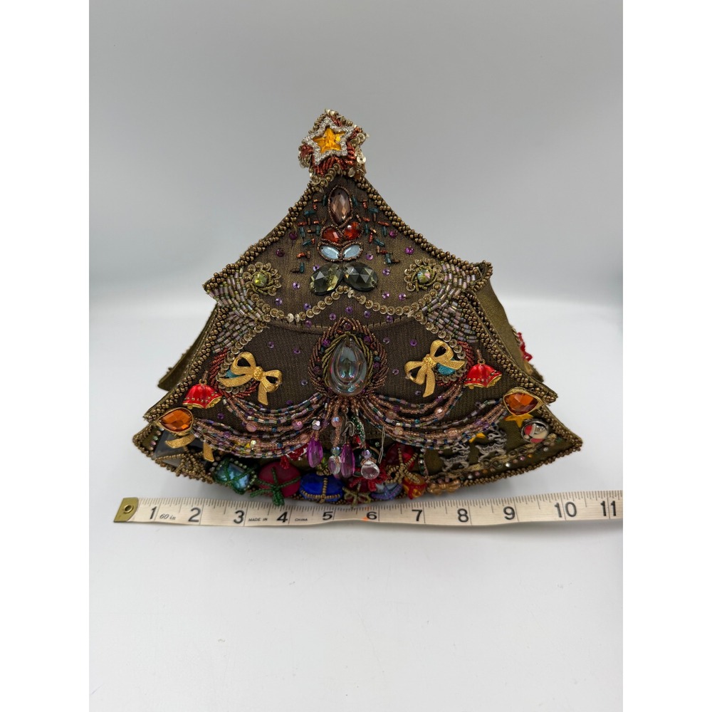 Mary Frances Christmas Tree Beaded Jeweled Novelty Handbag Green Holiday Clutch - Picture 10 of 12